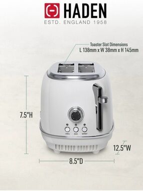 Hayden 2-Slice Toaster in White with Chrome Trim Brand New in Box